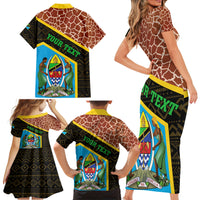 Tanzania Union Day 2024 Family Matching Short Sleeve Bodycon Dress and Hawaiian Shirt Uhuru na Umoja Giraffe Pattern - Wonder Print Shop