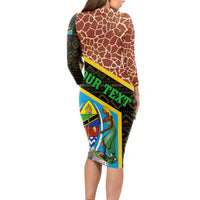 Tanzania Union Day 2024 Long Sleeve Bodycon Dress Uhuru na Umoja Giraffe Pattern - Wonder Print Shop