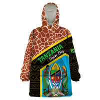 Tanzania Union Day 2024 Wearable Blanket Hoodie Uhuru na Umoja Giraffe Pattern - Wonder Print Shop