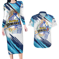 Uruguay Basketball Custom Couples Matching Long Sleeve Bodycon Dress and Hawaiian Shirt Charruas Go Champion