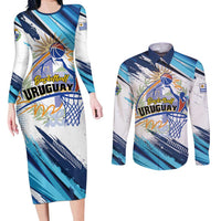 Uruguay Basketball Custom Couples Matching Long Sleeve Bodycon Dress and Long Sleeve Button Shirt Charruas Go Champion