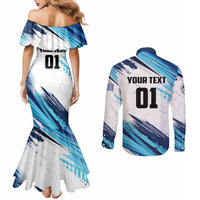 Uruguay Basketball Custom Couples Matching Mermaid Dress and Long Sleeve Button Shirt Charruas Go Champion