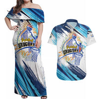 Uruguay Basketball Custom Couples Matching Off Shoulder Maxi Dress and Hawaiian Shirt Charruas Go Champion
