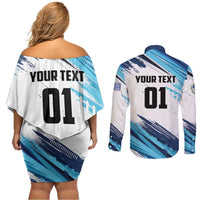 Uruguay Basketball Custom Couples Matching Off Shoulder Short Dress and Long Sleeve Button Shirt Charruas Go Champion