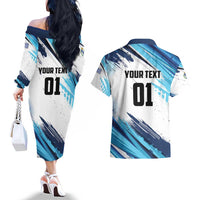 Uruguay Basketball Custom Couples Matching Off The Shoulder Long Sleeve Dress and Hawaiian Shirt Charruas Go Champion