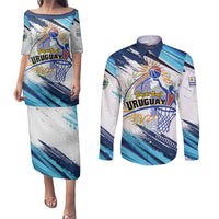 Uruguay Basketball Custom Couples Matching Puletasi and Long Sleeve Button Shirt Charruas Go Champion