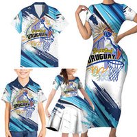 Uruguay Basketball Custom Family Matching Short Sleeve Bodycon Dress and Hawaiian Shirt Charruas Go Champion