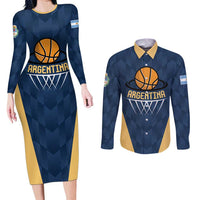 Argentina Basketball Custom Couples Matching Long Sleeve Bodycon Dress and Long Sleeve Button Shirt Go El Alma Argentina