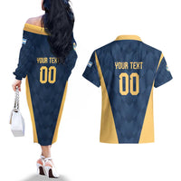 Argentina Basketball Custom Couples Matching Off The Shoulder Long Sleeve Dress and Hawaiian Shirt Go El Alma Argentina