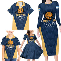 Argentina Basketball Custom Family Matching Long Sleeve Bodycon Dress and Hawaiian Shirt Go El Alma Argentina