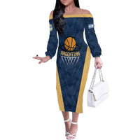 Argentina Basketball Custom Family Matching Off The Shoulder Long Sleeve Dress and Hawaiian Shirt Go El Alma Argentina