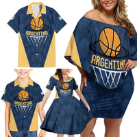 Argentina Basketball Custom Family Matching Off Shoulder Short Dress and Hawaiian Shirt Go El Alma Argentina