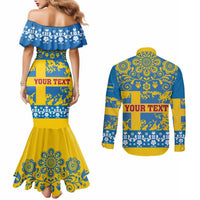 Sweden National Day 2024 Couples Matching Mermaid Dress and Long Sleeve Button Shirt Svenska Flaggans Dag