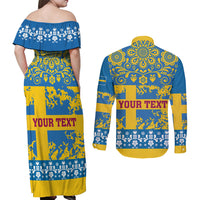 Sweden National Day 2024 Couples Matching Off Shoulder Maxi Dress and Long Sleeve Button Shirt Svenska Flaggans Dag - Wonder Print Shop