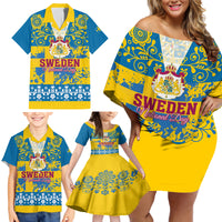 Sweden National Day 2024 Family Matching Off Shoulder Short Dress and Hawaiian Shirt Svenska Flaggans Dag - Wonder Print Shop