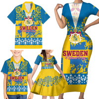 Sweden National Day 2024 Family Matching Short Sleeve Bodycon Dress and Hawaiian Shirt Svenska Flaggans Dag - Wonder Print Shop