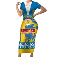 Sweden National Day 2024 Short Sleeve Bodycon Dress Svenska Flaggans Dag - Wonder Print Shop