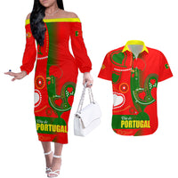 Portugal Day 2024 Couples Matching Off The Shoulder Long Sleeve Dress and Hawaiian Shirt de Camoes e das Comunidades Portuguesas - Wonder Print Shop