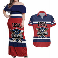 Custom USA 2025 Ringette Couples Matching Off Shoulder Maxi Dress and Hawaiian Shirt Go Champion Team Ringette USA