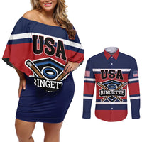 Custom USA 2025 Ringette Couples Matching Off Shoulder Short Dress and Long Sleeve Button Shirt Go Champion Team Ringette USA