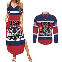 Custom USA 2025 Ringette Couples Matching Summer Maxi Dress and Long Sleeve Button Shirt Go Champion Team Ringette USA