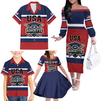 Custom USA 2025 Ringette Family Matching Off The Shoulder Long Sleeve Dress and Hawaiian Shirt Go Champion Team Ringette USA