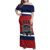 Custom USA 2025 Ringette Family Matching Off Shoulder Maxi Dress and Hawaiian Shirt Go Champion Team Ringette USA