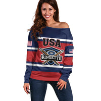 Custom USA 2025 Ringette Off Shoulder Sweater Go Champion Team Ringette USA