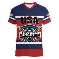 Custom USA 2025 Ringette Women V-Neck T-Shirt Go Champion Team Ringette USA