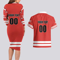 Custom Canada Ringuette Couples Matching Long Sleeve Bodycon Dress and Hawaiian Shirt Team Canada Dominates The Game