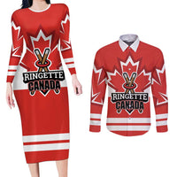 Custom Canada Ringuette Couples Matching Long Sleeve Bodycon Dress and Long Sleeve Button Shirt Team Canada Dominates The Game