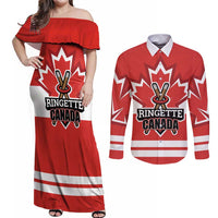 Custom Canada Ringuette Couples Matching Off Shoulder Maxi Dress and Long Sleeve Button Shirt Team Canada Dominates The Game