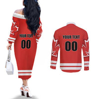 Custom Canada Ringuette Couples Matching Off The Shoulder Long Sleeve Dress and Long Sleeve Button Shirt Team Canada Dominates The Game