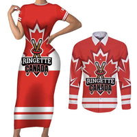 Custom Canada Ringuette Couples Matching Short Sleeve Bodycon Dress and Long Sleeve Button Shirt Team Canada Dominates The Game