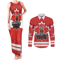 Custom Canada Ringuette Couples Matching Tank Maxi Dress and Long Sleeve Button Shirt Team Canada Dominates The Game