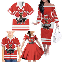 Custom Canada Ringuette Family Matching Off The Shoulder Long Sleeve Dress and Hawaiian Shirt Team Canada Dominates The Game