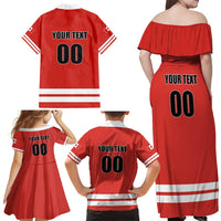 Custom Canada Ringuette Family Matching Off Shoulder Maxi Dress and Hawaiian Shirt Team Canada Dominates The Game