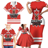 Custom Canada Ringuette Family Matching Short Sleeve Bodycon Dress and Hawaiian Shirt Team Canada Dominates The Game