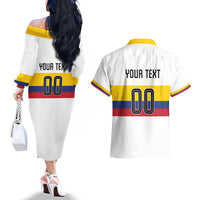 Custom Football 2024 Colombia 100th Anniversary Couples Matching Off The Shoulder Long Sleeve Dress and Hawaiian Shirt Limited Edition