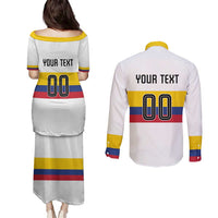 Custom Football 2024 Colombia 100th Anniversary Couples Matching Puletasi and Long Sleeve Button Shirt Limited Edition