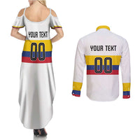 Custom Football 2024 Colombia 100th Anniversary Couples Matching Summer Maxi Dress and Long Sleeve Button Shirt Limited Edition