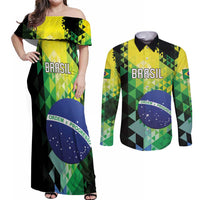 Personalized Brasil Couples Matching Off Shoulder Maxi Dress and Long Sleeve Button Shirt Dynamic Sporty Style