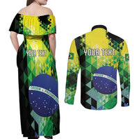 Personalized Brasil Couples Matching Off Shoulder Maxi Dress and Long Sleeve Button Shirt Dynamic Sporty Style