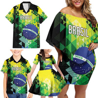Personalized Brasil Family Matching Off Shoulder Short Dress and Hawaiian Shirt Dynamic Sporty Style
