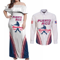 Custom Baseball Puerto Rico 2025 Couples Matching Off Shoulder Maxi Dress and Long Sleeve Button Shirt Team Rubio Retro Style