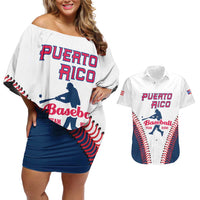 Custom Baseball Puerto Rico 2025 Couples Matching Off Shoulder Short Dress and Hawaiian Shirt Team Rubio Retro Style