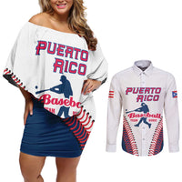 Custom Baseball Puerto Rico 2025 Couples Matching Off Shoulder Short Dress and Long Sleeve Button Shirt Team Rubio Retro Style