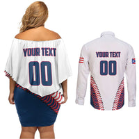 Custom Baseball Puerto Rico 2025 Couples Matching Off Shoulder Short Dress and Long Sleeve Button Shirt Team Rubio Retro Style
