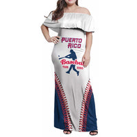 Custom Baseball Puerto Rico 2025 Family Matching Off Shoulder Maxi Dress and Hawaiian Shirt Team Rubio Retro Style