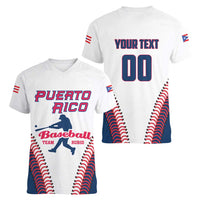 Custom Baseball Puerto Rico 2025 Women V-Neck T-Shirt Team Rubio Retro Style